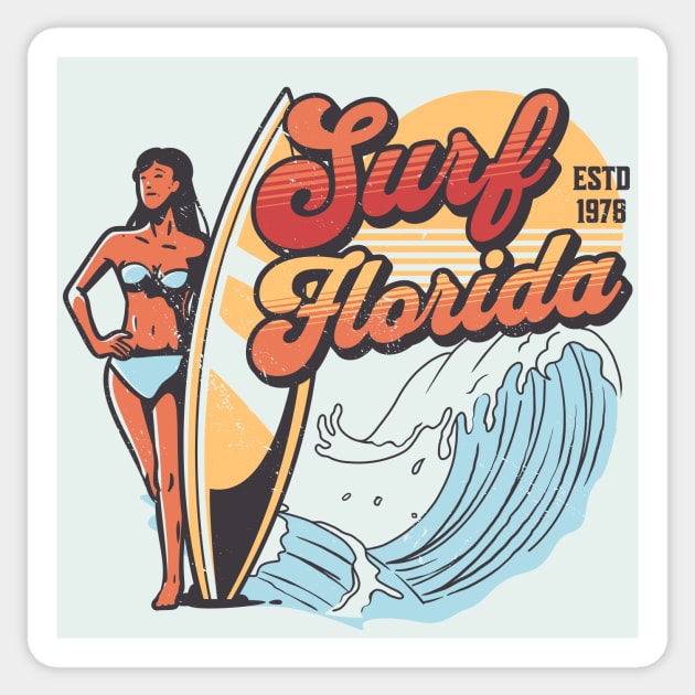 Surf Florida // Vintage Surfer Babe // Retro Surfing Sticker by Now Boarding